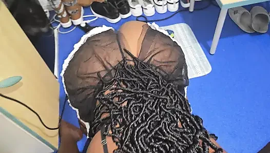 Hot Ebony Big Ass Maid Clean boss's Cock When His Wife Is Out.