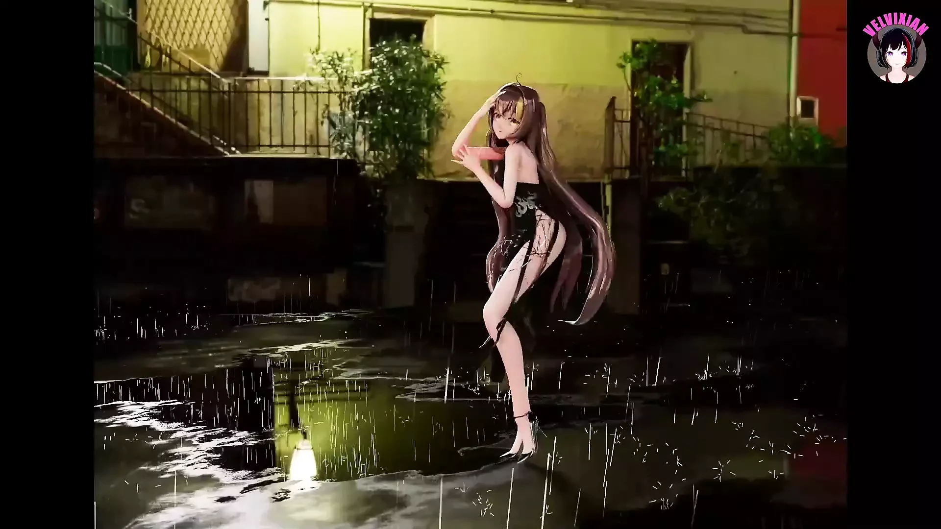 Bingtang - Abito nero sexy che balla con la pioggia