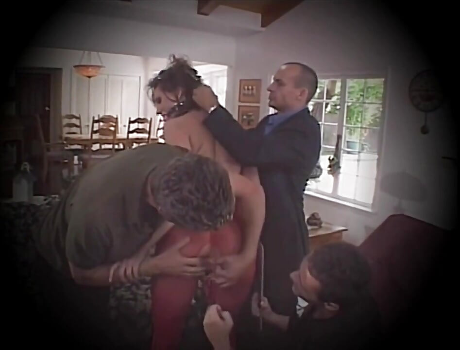 Vintage Group Orgy for Beautiful MILF Gagged with Ball and Cumshot in Mouth by Big Cocks