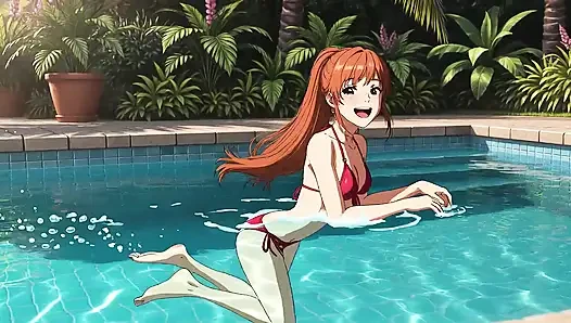 AI Girl Sensually on the Pool - Studio Ghibli Style