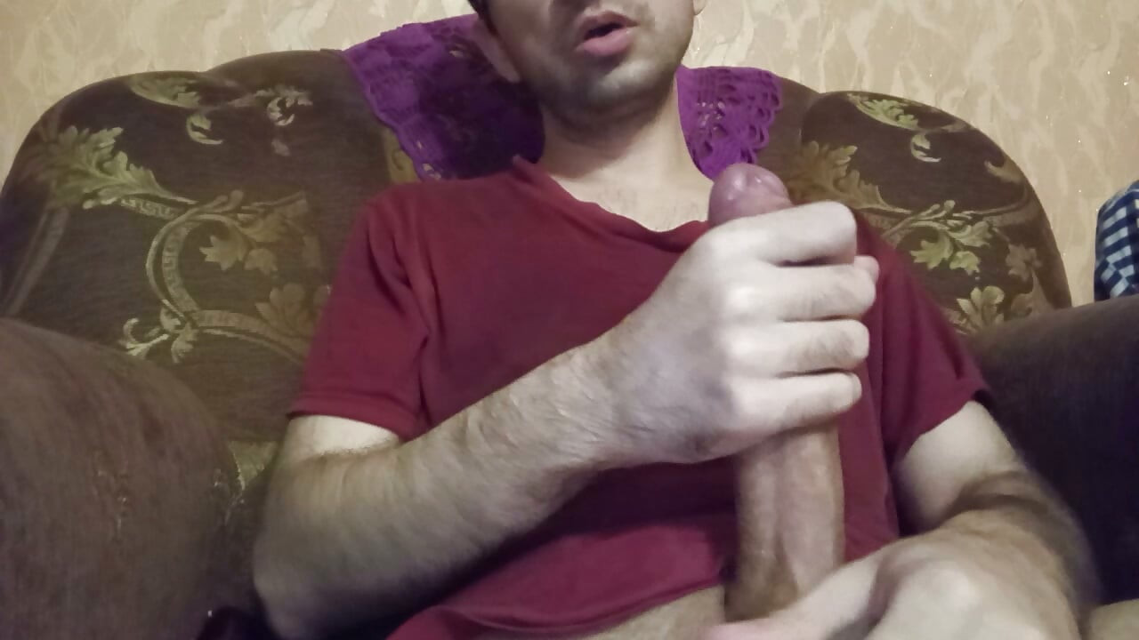 Horny Straight Man Jerking Big Cock. Solo Male Masturbation