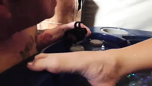 Cuckold humiliation by the hot tub