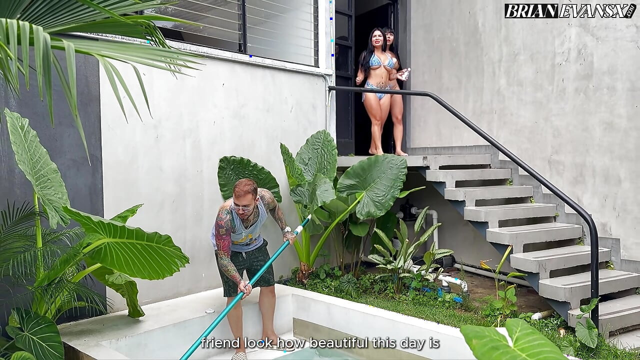 Threesome with Colombian big-bootied girls fucking the pool boy with their big tits - Sthefycupcake & Alejandra Palacios