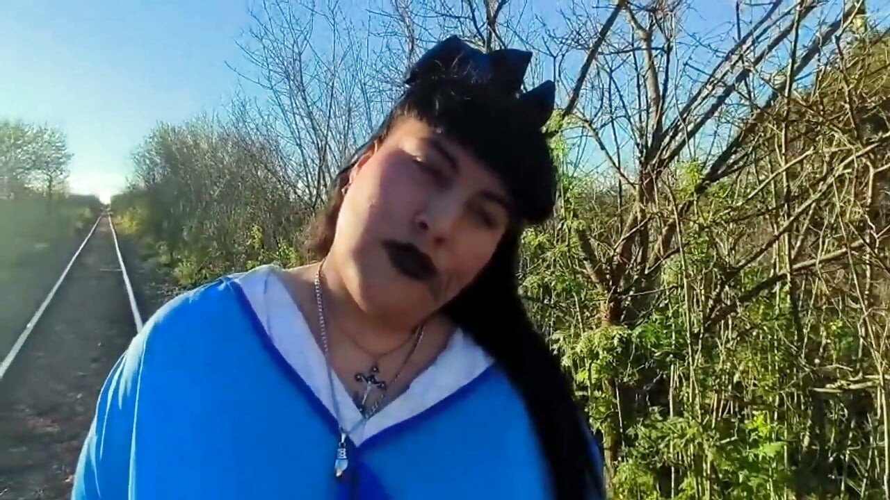 Goth Doll in the Middle of Nature Sucking Cock BJ Outdoors