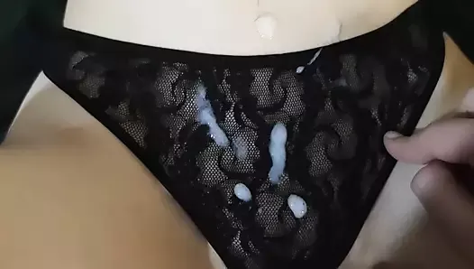 A quick cumshot on black panties