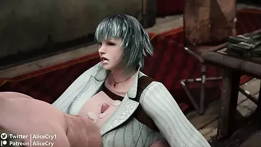 Lady From Devil May Cry 4 Gets Cum In Her Mouth During a Titty Fuck