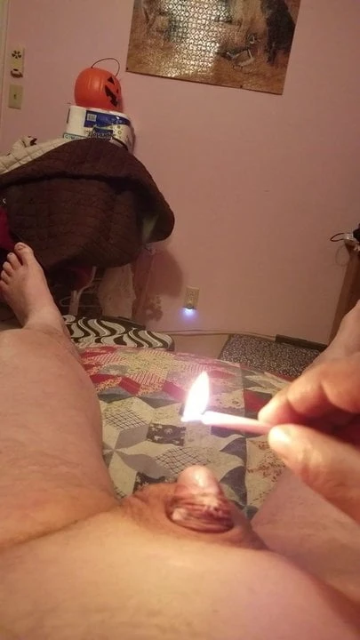 Melting candle wax on my little penis