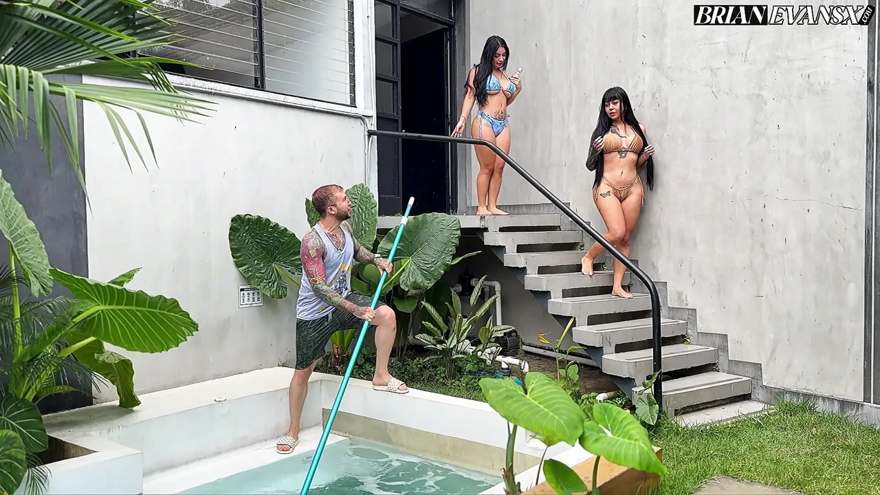 Threesome with Colombian big-bootied girls fucking the pool boy with their big tits – Sthefycupcake & Alejandra Palacios