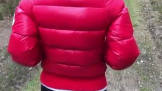 Puffer Princess in her Pink Downjacket and Leather Leggings