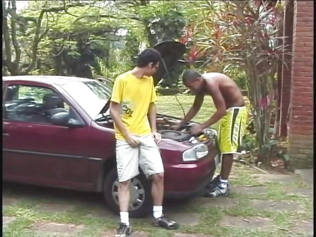 Black and white guy fucking hard next to a car