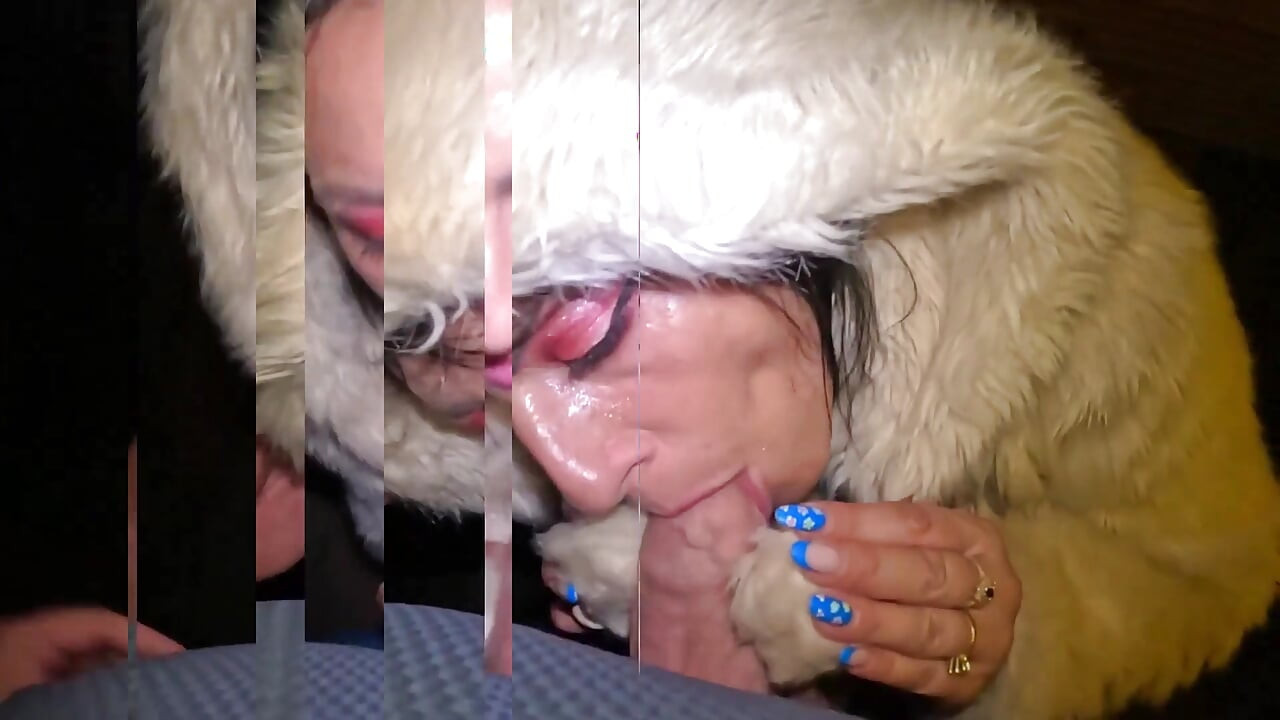 Risky Outdoor & Indoor Blowjob in Stockings & White Fur Coat - Messy Cum Finish 297