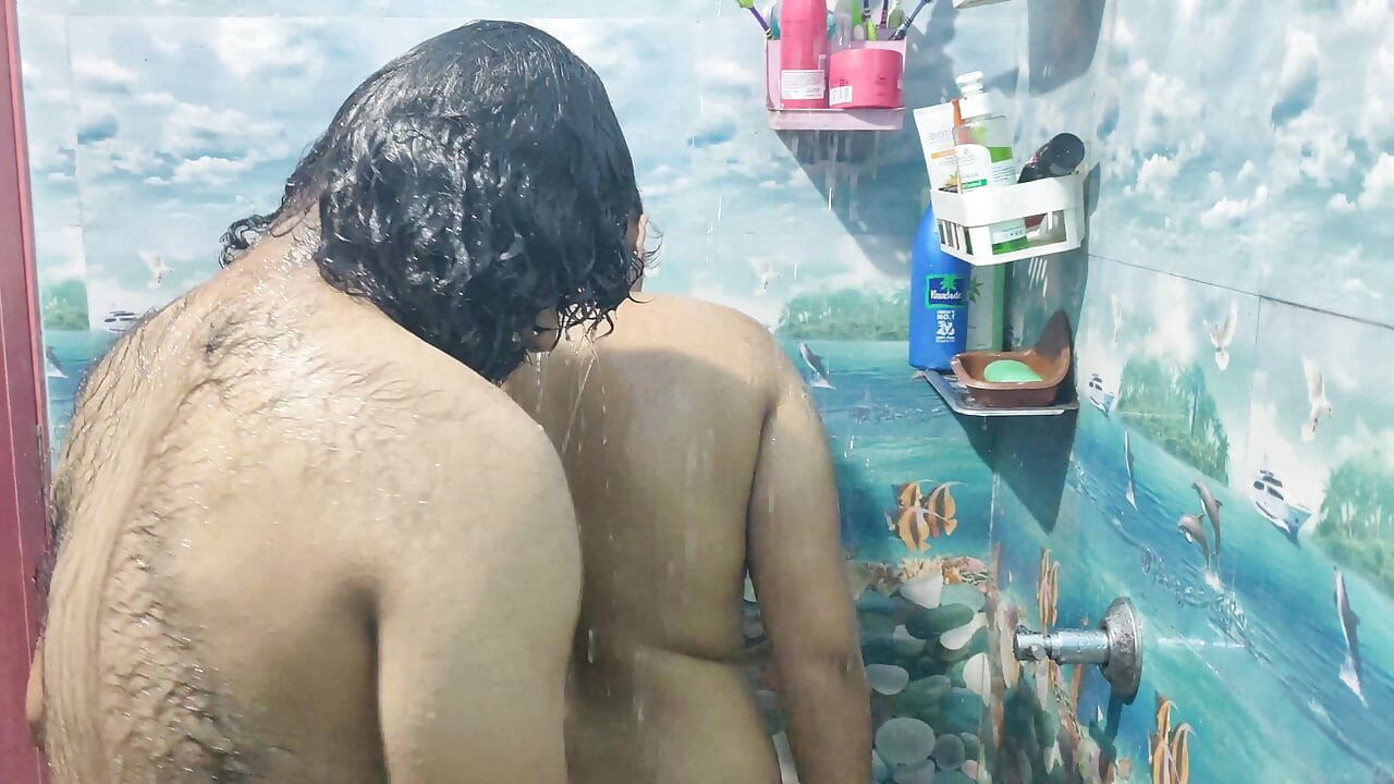 Hot couple bath romance in bathroom