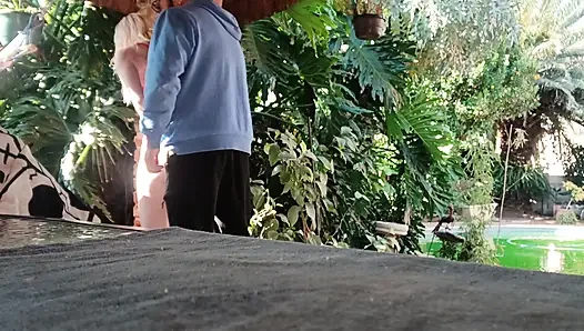 Having Fun in the Garden Blond Suking Cock
