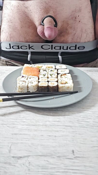 Hand Free Cum On Maki And Sushi