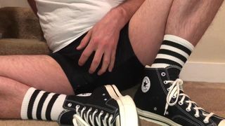 Jerking off and cumming in my black Converse 70 high tops.