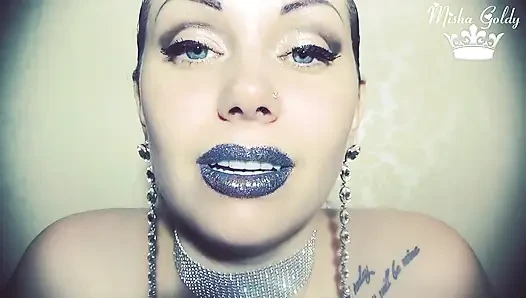 Blue glittery lips smelling & worship