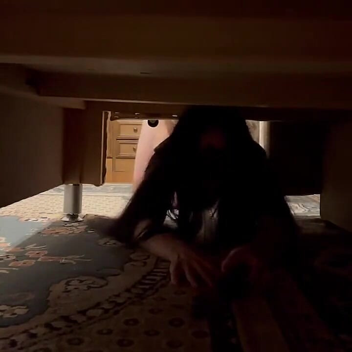 Stepsister Stuck Under the Bed. Fucked Tight Pussy and Cum on Ass