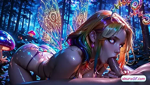 Forest fairy sucks slow then gets magical cum splashed all over her cute face