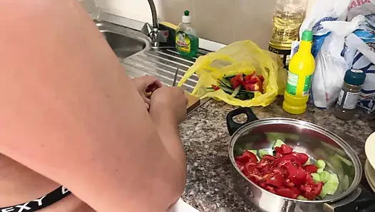 Zara Charm Striptease In Lingerie Making Lunch And Flashing Breasts