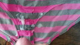Cum on wife's striped panties