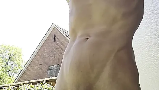 Skinny boy naked pissing und sperm. Piss n sperm flows from big uncut dick outdoor