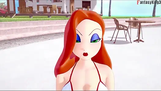 Jessica Rabbit blowjob in public pool