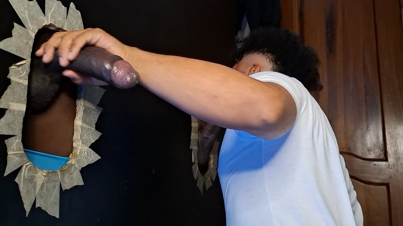 Sucking several brunette cocks