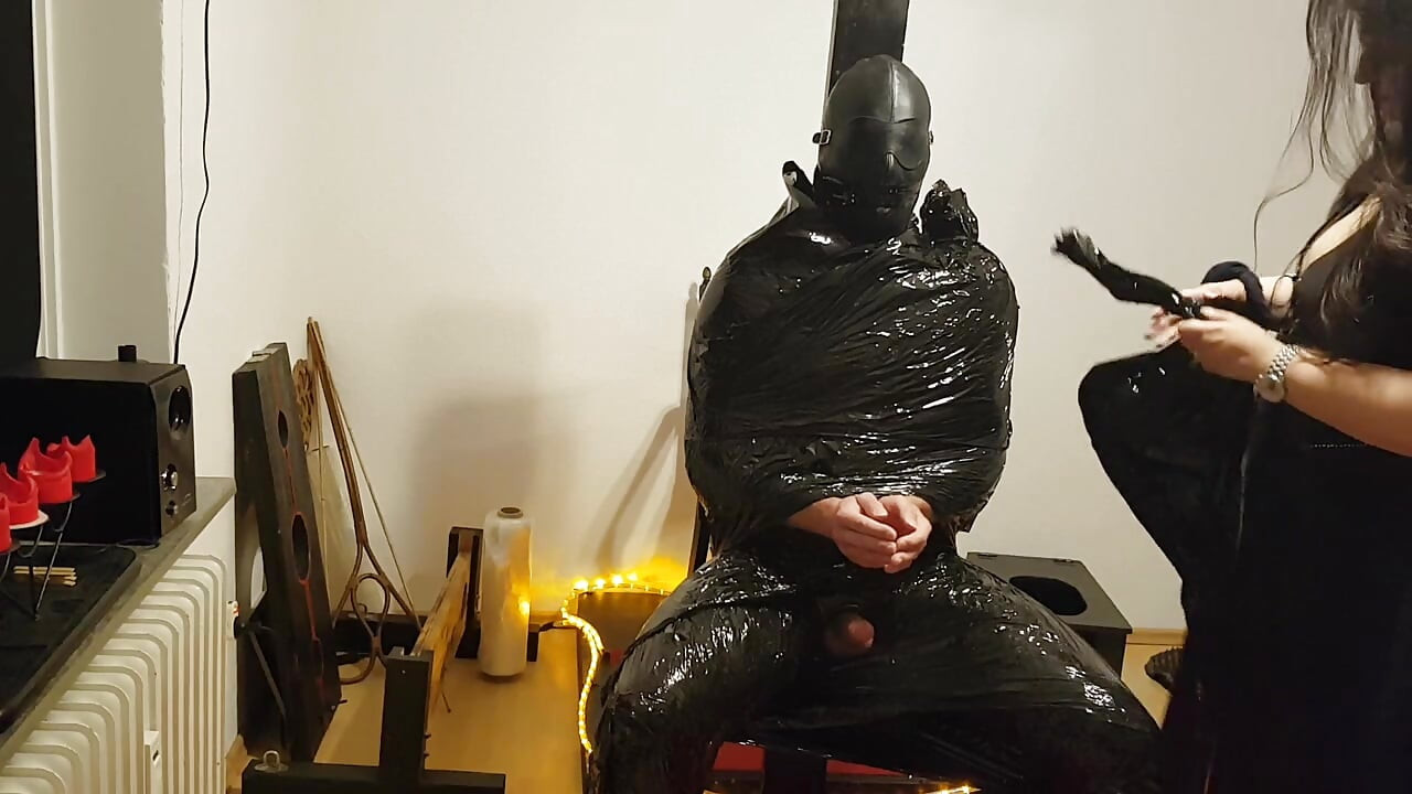 Foil Bondage Slave Part 2 - Cling Film Mummified and Edged to Madness