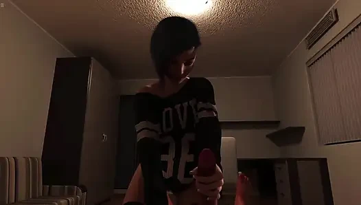 Adik tiriku yang mungil umur 18 tahun ngocok kontolku di ranjang