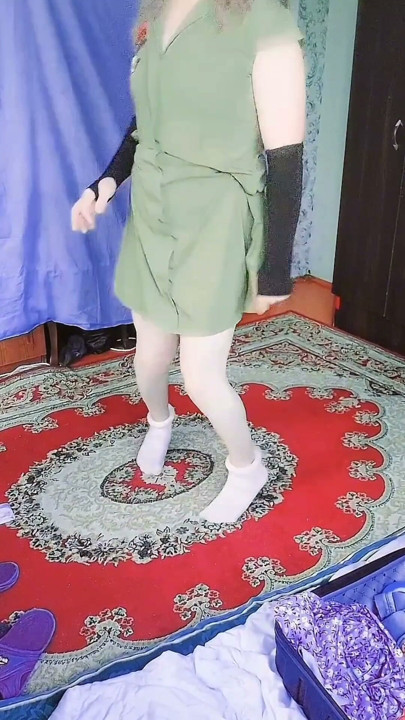 Nylon Shemale Mini Jeans Dress Sexy Legs Lady Boy Big Butt Big Ass Sissy Crossdresser | Clip 1