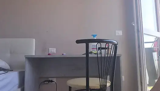 Hot blonde cleans her desk, but she gets carried away and does cool things