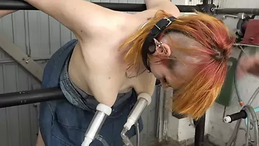 Pierced girl milked and fucked in the garage