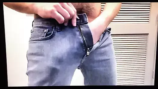 Huge cock mushroom head bulge in jeans edging hung dick