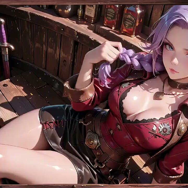 The Deadly Glance in the Desert Sunset. Shouldering a Rifle yet Hiding Her Heaving Chest.