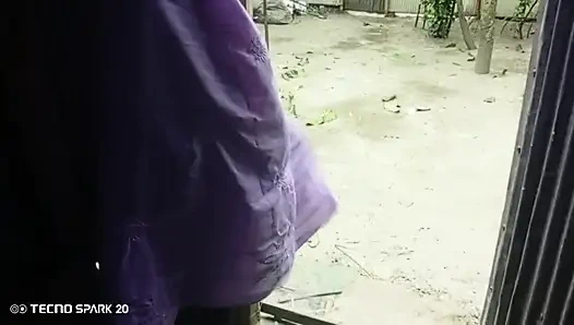 Girl Sweeping the Yard Naked in the Rain – Outdoor Scene