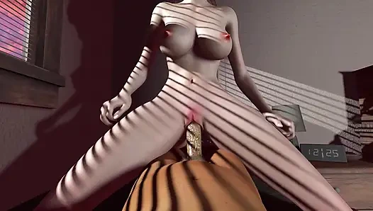 Model cosplay pelacur terangsang 3D memakai gaun seksi disetubuhi begitu keras