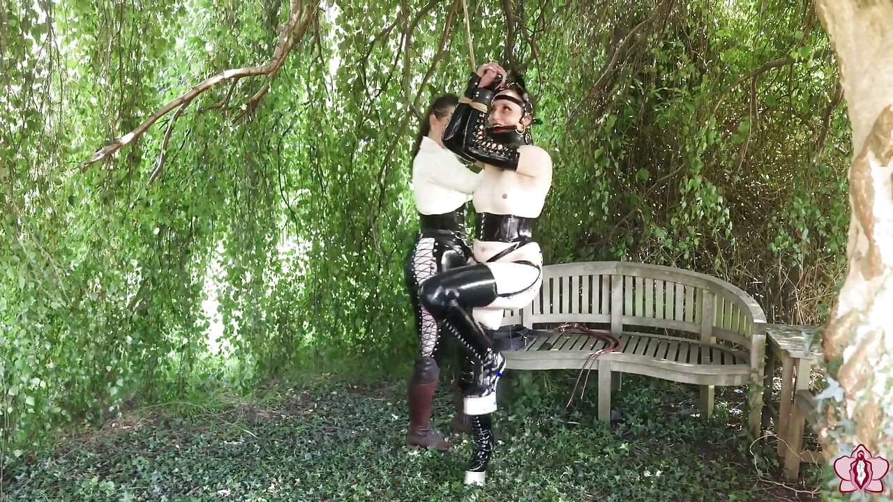 Her First Anal Riding: Slave Mila Bound to Tree and Fucked From Behind While Whipped by Goddess Vivienne L'amour