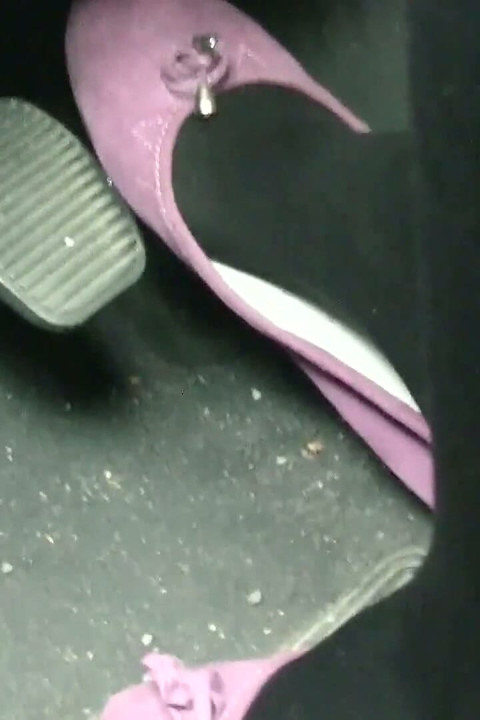 Driving in Black Thick Nylons and Pink Flats