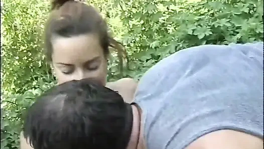 Beautiful Young Girl Fucked Doggy Style and Cummed on Ass by Big Cock Outdoors