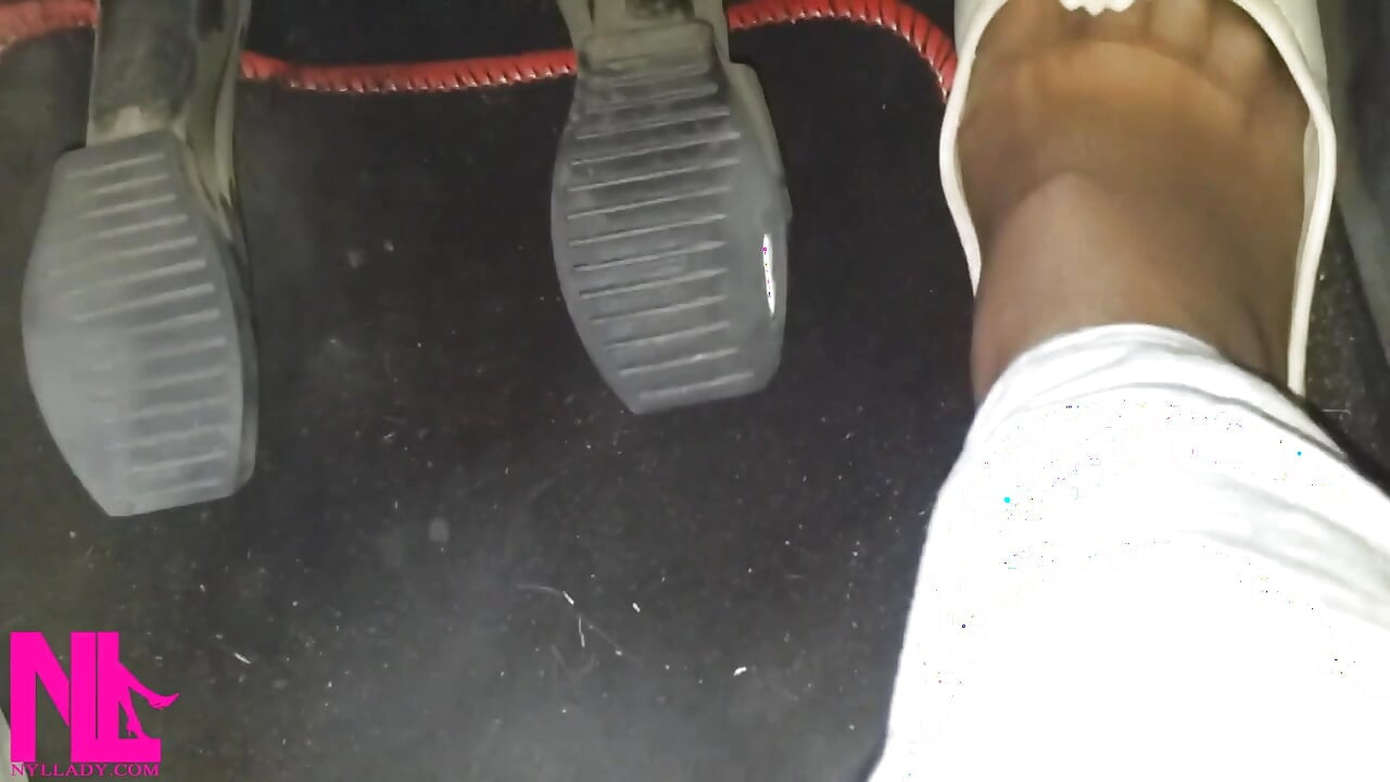 Pedal Pumping and Driving in Highway in Soft Worn Out Flats and Nylon Socks
