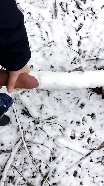 Uncut Huge Dick Cumshot in the Snow