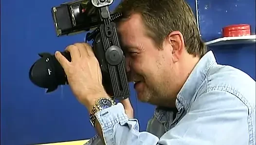 Nasty German babe eats cum after pissing threesome action