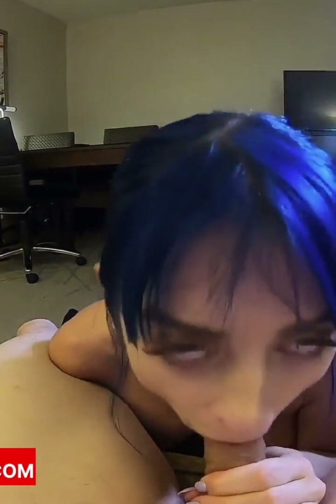 Tall Asian Guy Facial on Blue Hair Rave Girl in Sailor Outfit