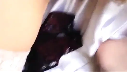 French whore clothed-sex in nightie, satin panties and lingerie, heels & fishnet, blowjob, rimjob