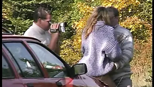 Busty blonde pussy licked and slammed outdoors