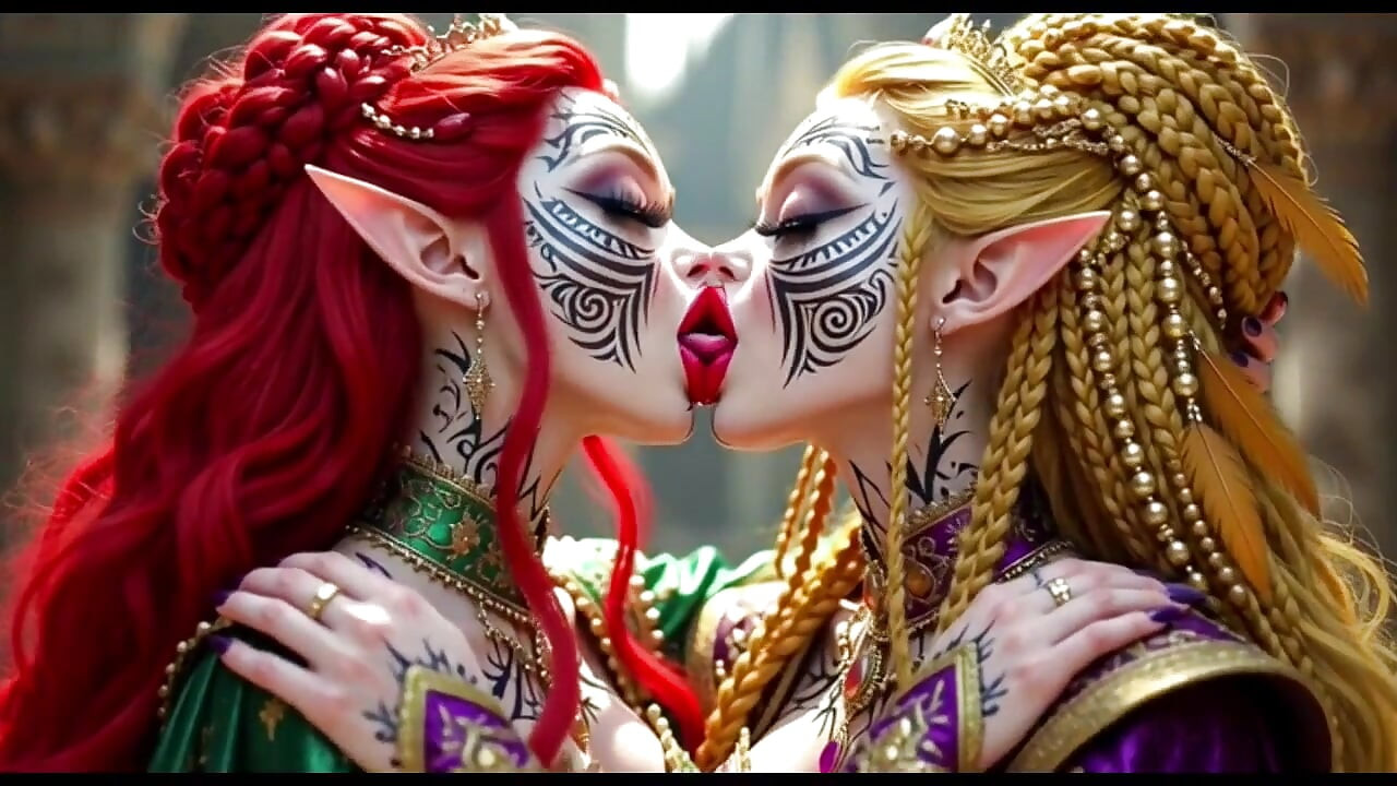 Peri cantik putri lagi ciuman, animasi ai