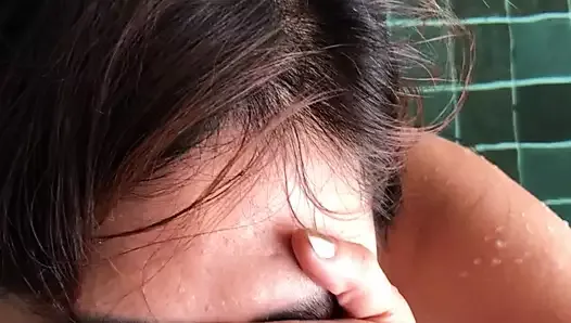 Blowjob by the pool on holiday