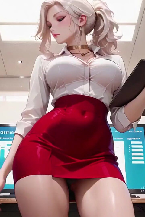 Blonde Secretary's Office Secret! Red Dress Hugging Curves, Beige Suit Barely Containing Her Fullness