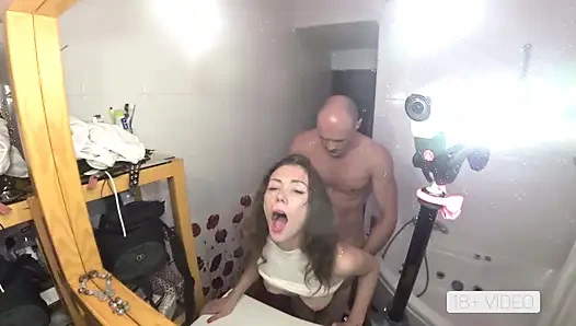 Fit teen caught assfucked and facialized in bathroom Mia Bandini