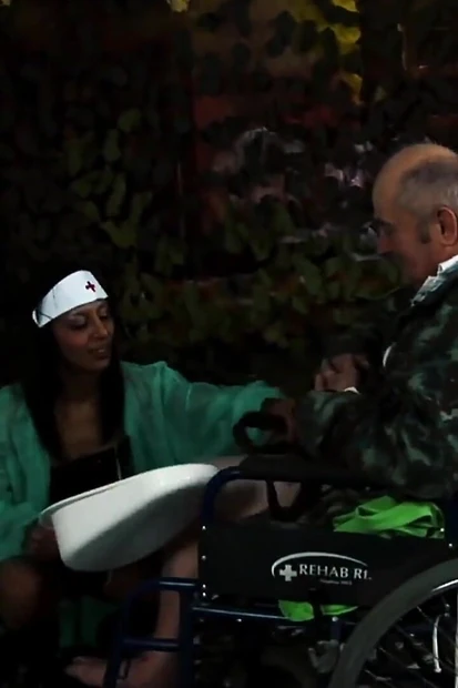 Latina Nurse Gets Roughly Used by Disabled Old Man